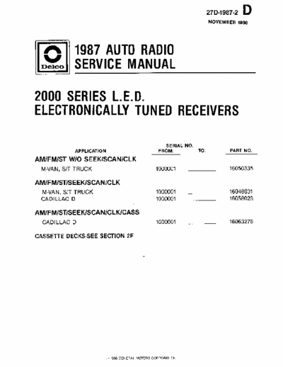 Delco 2000 Series Led Service Manual Car Audio Electronically Tuned Receivers (Nov. 1986) - (2.514Kb) Part 1/2 - pag. 27